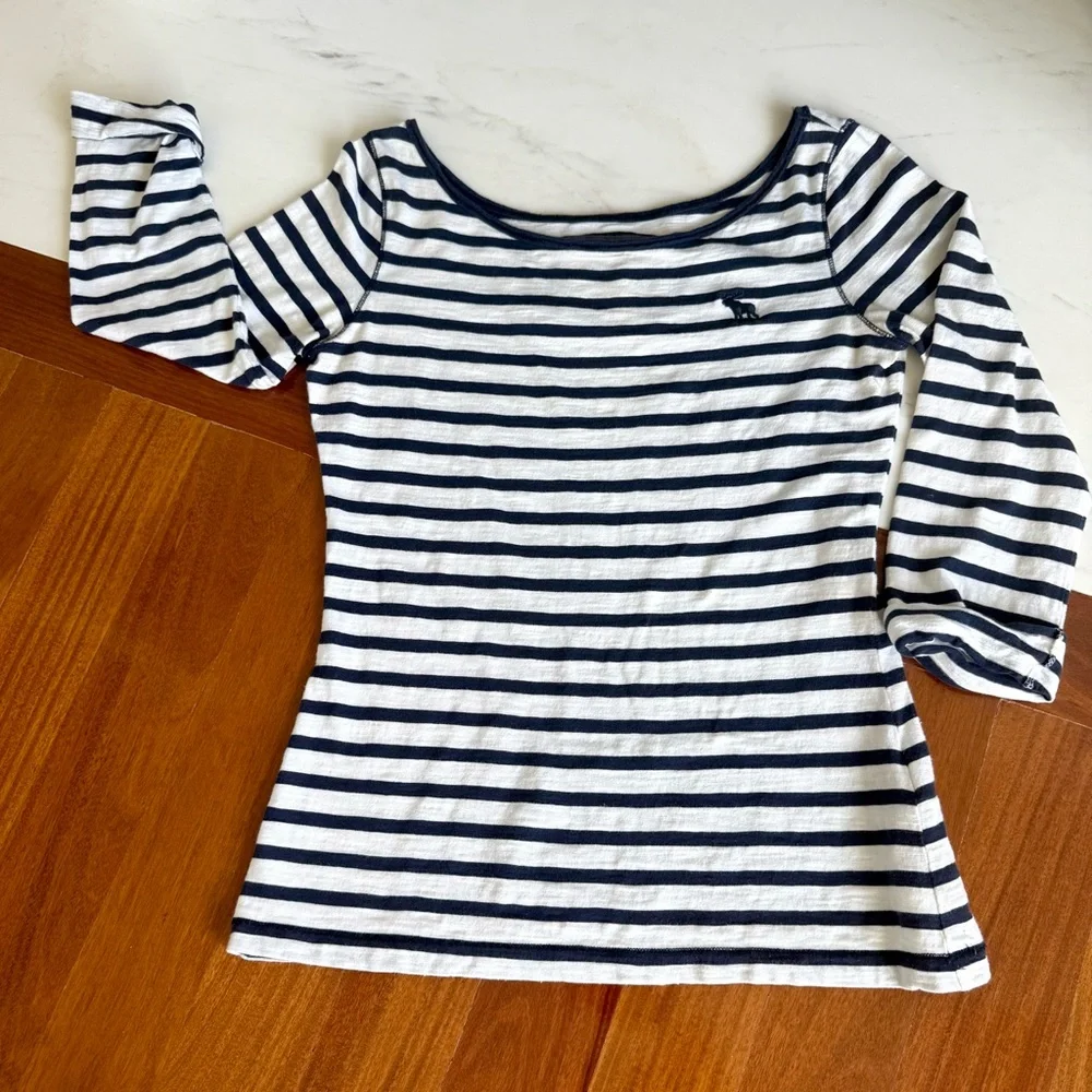 Abercrombie Women Shirt Striped Blouse 3/4 Sleeves Top %100 Cotton Size M